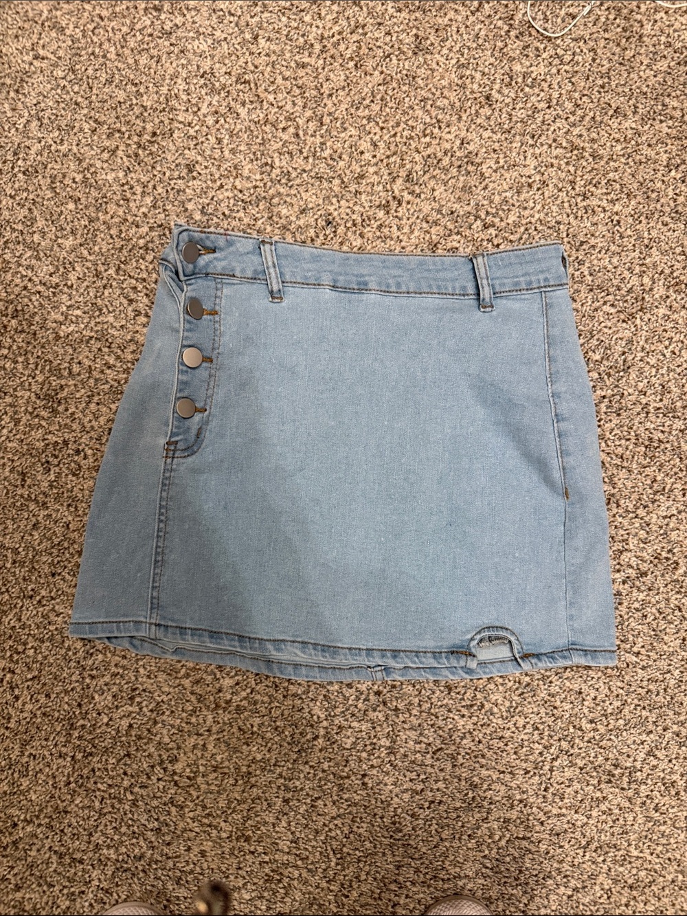 SHEIN Light Blue Denim Mini Skirt with Side Button Detail